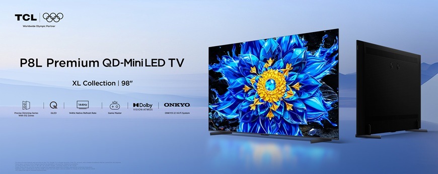 Televize TCL 98P8L Televize TCL 98P8L s QD-Mini LED technologií, 4K rozlišením a ONKYO 2.1 Hi-Fi audio systémem, která nabízí vysoký jas, kontrast a pohlcující zvuk pro domácí kino.