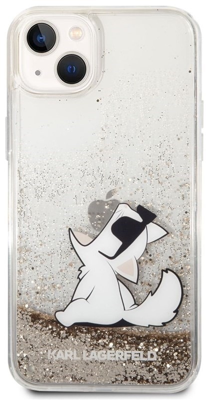Kryt na mobil Karl Lagerfeld Liquid Glitter Choupette Eat na Apple iPhone 14 Plus - zlatý