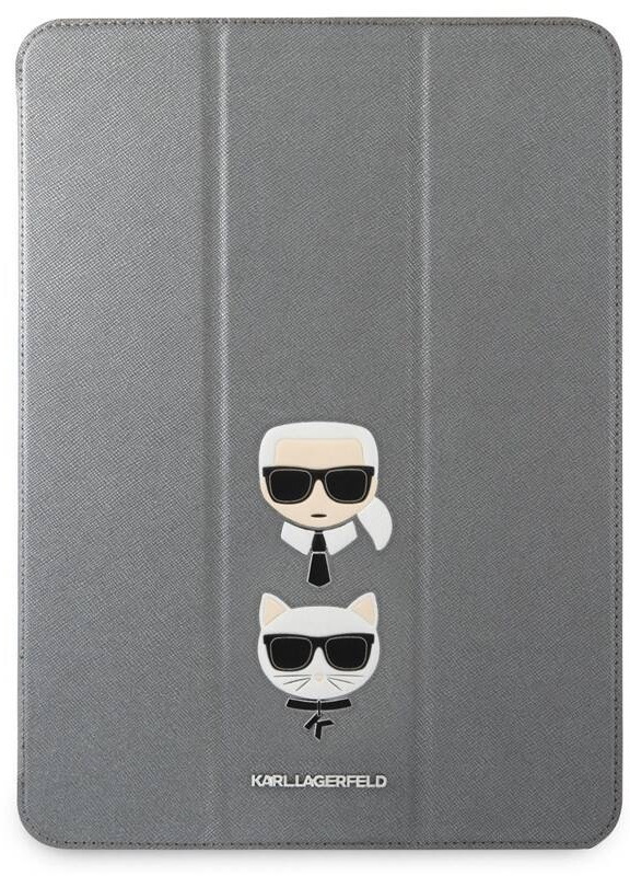 Pouzdro na tablet Karl Lagerfeld and Choupette Head Saffiano na Apple iPad Pro 12.9" stříbrné