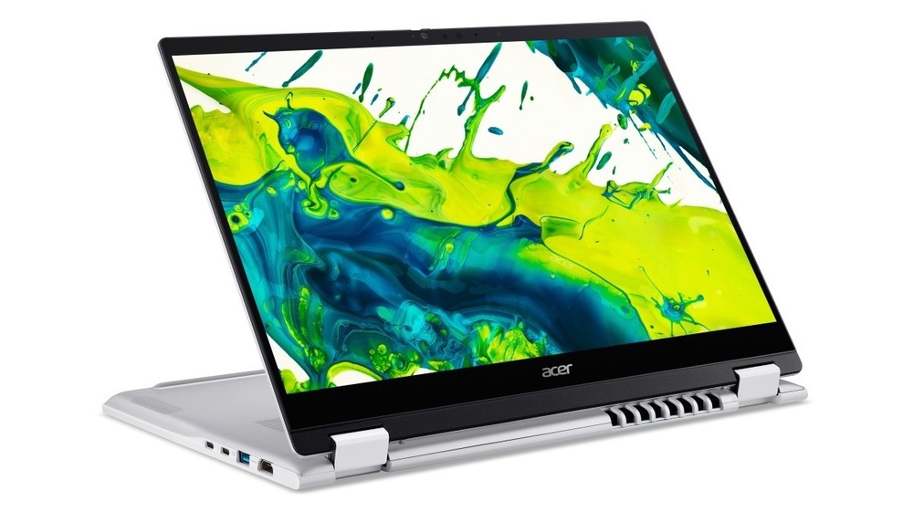 Notebook Acer Swift Spin 14 AI (SFSP14-I51T-765Q) stříbrný Notebook Acer Swift Spin 14 AI (SFSP14-I51T-765Q) v poloze pro prezentaci