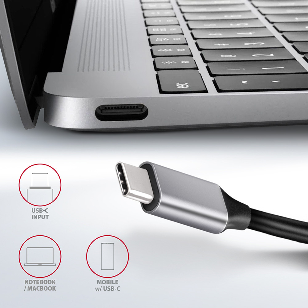 USB Hub Axagon USB 3.2 Gen 1 hub, 3x USB-A, HDMI 4k/60Hz, RJ-45 GLAN, PD 100W, kabel USB-C 20cm šedý