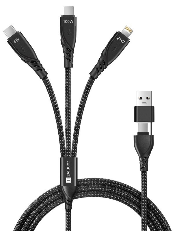 Kabel Connect IT Wirez 6in1 2x USB-C, 1x Lightning, 1,25 m černý