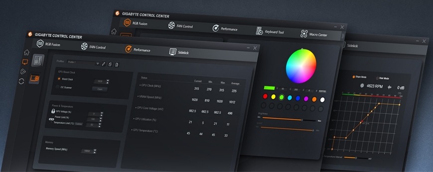 Základní deska GIGABYTE B860I AORUS PRO ICE Uživatelské rozhraní Gigabyte Control Center pro správu výkonu, chlazení a RGB