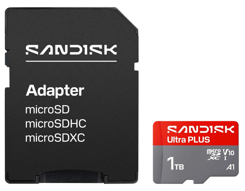 Paměťová karta SANDISK Micro SDXC Ultra Plus 1TB UHS-I U1 (200R) + SD adaptér Paměťová karta SanDisk Ultra Plus s přiloženým SD adaptérem pro širší kompatibilitu zařízení