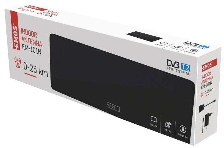 Anténa pokojová EMOS EM-101N, 0–25 km DVB-T2