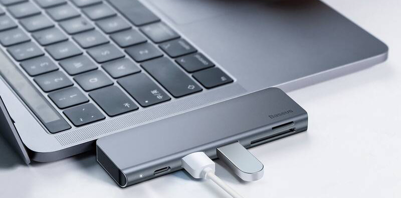 USB Hub Baseus USB-C/USB-C PD, 2x USB 3.0, micro SD, SD, TF šedý
