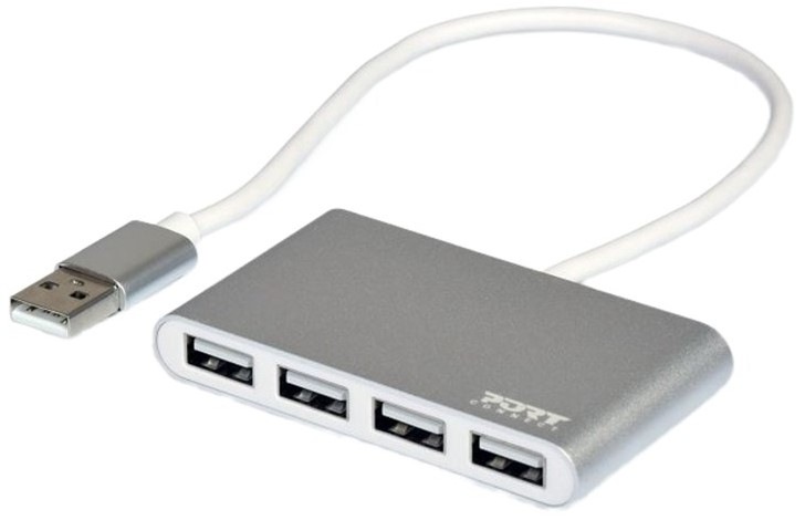 USB Hub PORT CONNECT USB-A, 4x USB 2.0 - šedý