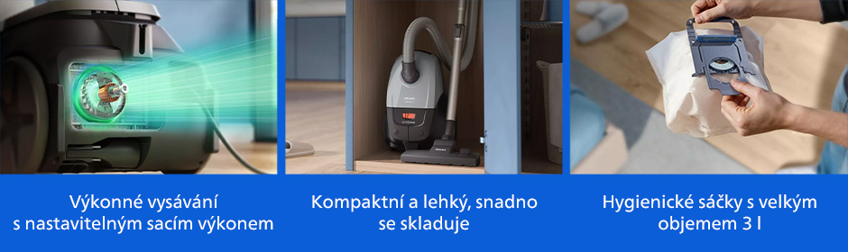Sáčkový vysavač Philips XD2152/12 2000 Series s výkonným 800W motorem, HEPA filtrem a kompaktním designem.