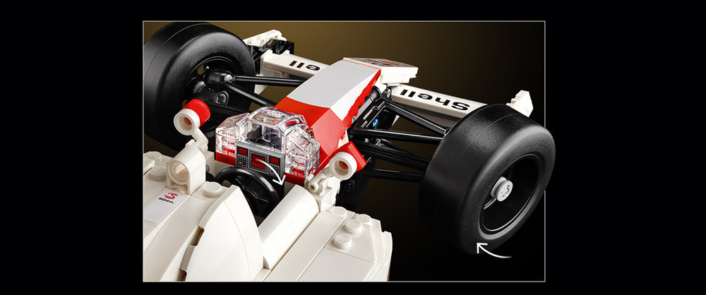 Detailní model legendárního McLarenu MP4/4 z roku 1988 připomíná éru Ayrtona Senny ve Formuli 1.