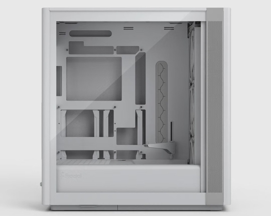 Vnitřní prostor počítačové skříně FRACTAL DESIGN Define One Light TG Clear Tint s bočnicí z čirého tvrzeného skla