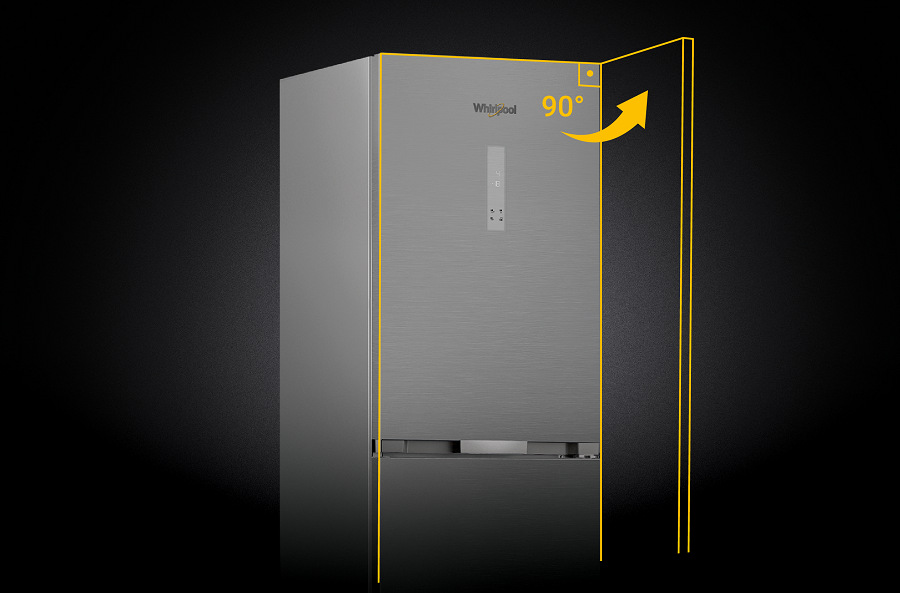 Konstrukce dvířek SmoothFit umožní otevření chladničky Whirlpool doplna, tedy až na úroveň 90 stupňů.