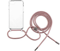 Kryt na mobil FIXED Pure Neck s růžovou šňůrkou na krk na Apple iPhone 7/8/SE (2020/2022) průhledný FXDFIXPUN100PI
