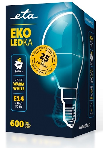 Žárovka LED ETA EKO LEDka mini globe 7W, E14, teplá bílá Žárovka ETAP45W7WW01, úspora