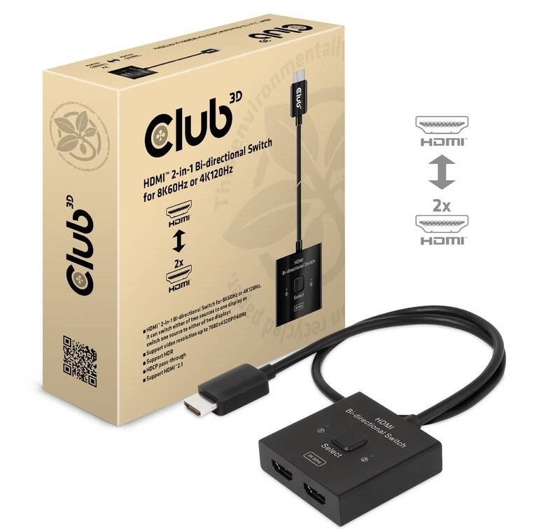 Redukce Club3D HDMI / 2x HDMI 2v1, 8K60Hz, 4K120Hz černá Redukce Club3D HDMI / 2x HDMI 2v1, 8K60Hz, 4K120Hz - černá