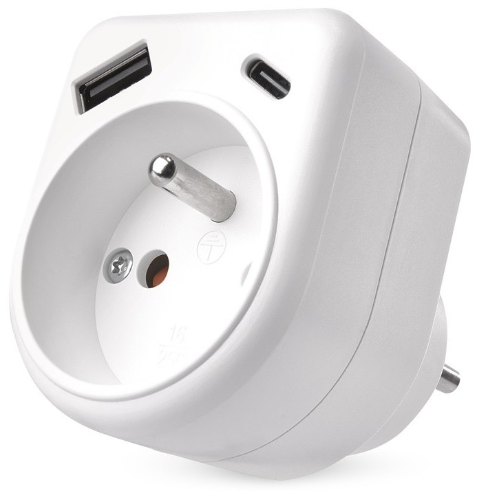 Rozbočovací zásuvka EMOS 1x USB, 1x USB-C, 1x zásuvka bílá