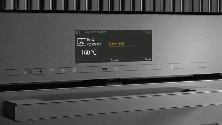 Trouba Miele H 7440 BM béžová Displej znázorňující časové funkce
