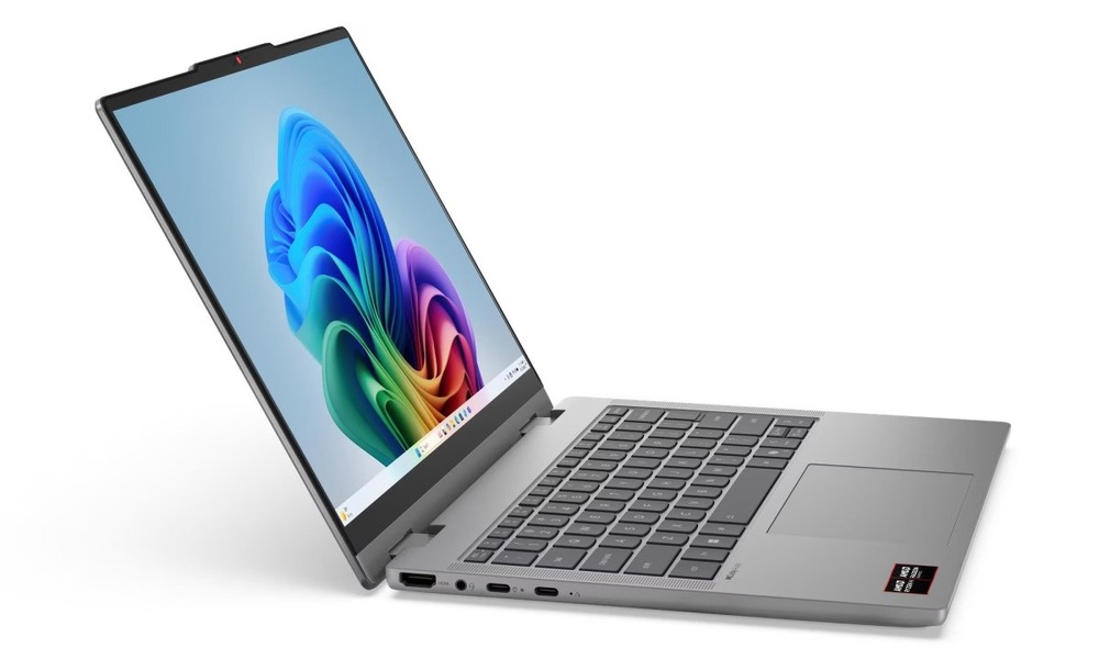 Otevřený a zapnutý notebook Lenovo IdeaPad 5 2-in-1 14AGP11 otočený doprava