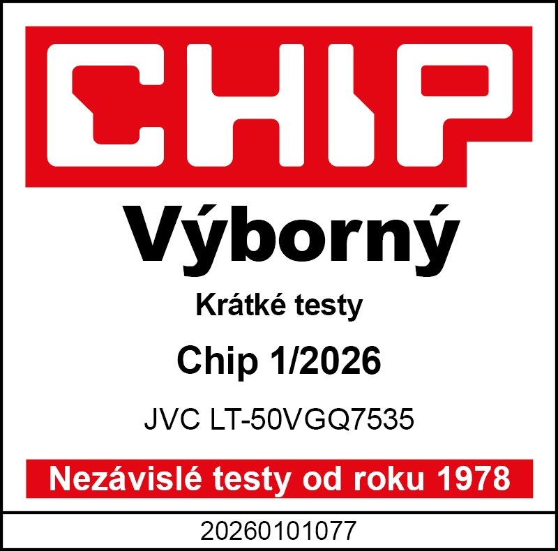 Televize JVC LT-55VGQ7535 Logo ocenění Výborný v testu časopisu Chip 1/2026 pro televizor JVC LT-50VGQ7535