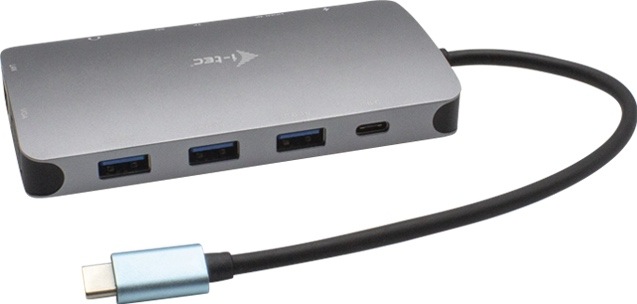 Dokovací stanice i-tec s integrovaným USB-C kabelem, třemi porty USB-A a jedním USB-C.