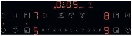 Indukční varná deska s odsáváním Electrolux Série 600 ECC63410CB černá Ovládací panel indukční desky Electrolux ECC63410CB série 600 Bridge