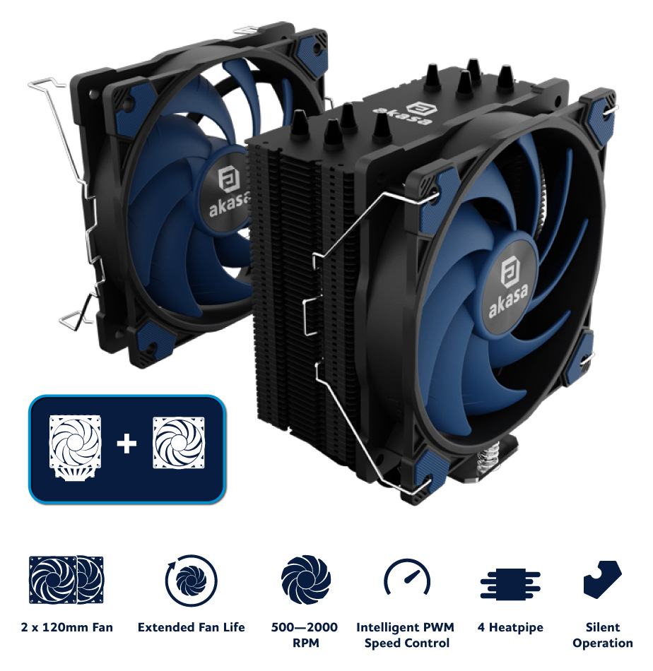 Chladič CPU AKASA Alucia H4 Plus + Alucia SC12 Fan černý Výhodou je u AKASA Alucia H4 Plus + Alucia SC12 Fan i snadná montáž