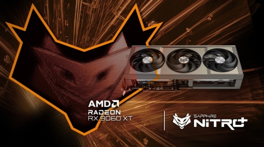 Grafická karta Sapphire Nitro+ AMD Radeon RX 9060 XT GAMING 16GB Sapphire Nitro+ RX 9060 XT v akčním herním vizuálu s výrazným motivem liščího loga