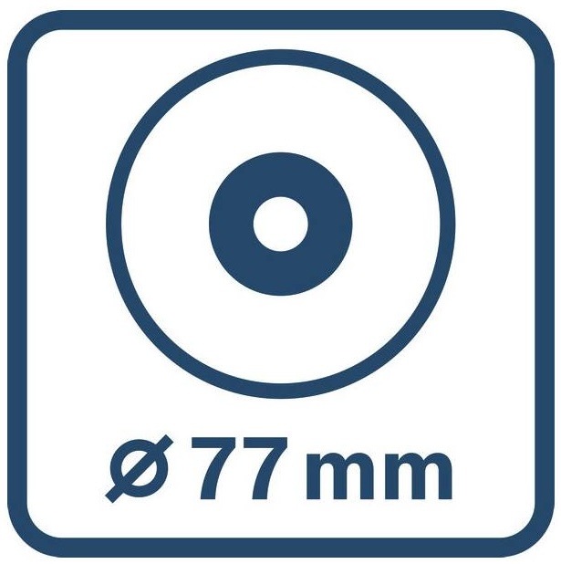 Ikona průměru kotouče 77 mm s jednoduchým grafickým znázorněním velikosti lešticí plochy