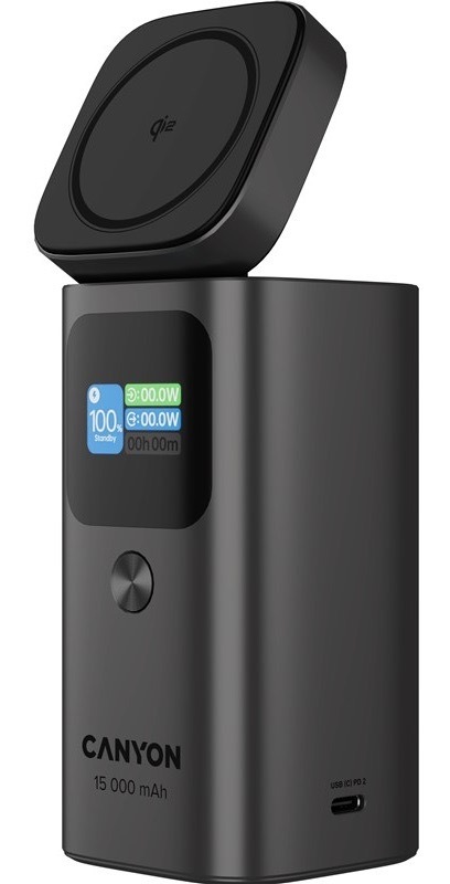 Powerbanka Canyon s kapacitou 15 000 mAh, šedá barva