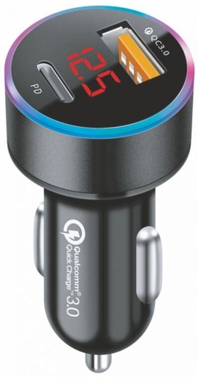 Adaptér do auta WG USB QC 3.0, USB-C PD, 2x18 W černý