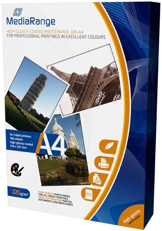 Fotopapír MediaRange A4 100 listů 220g lesklý inkoust