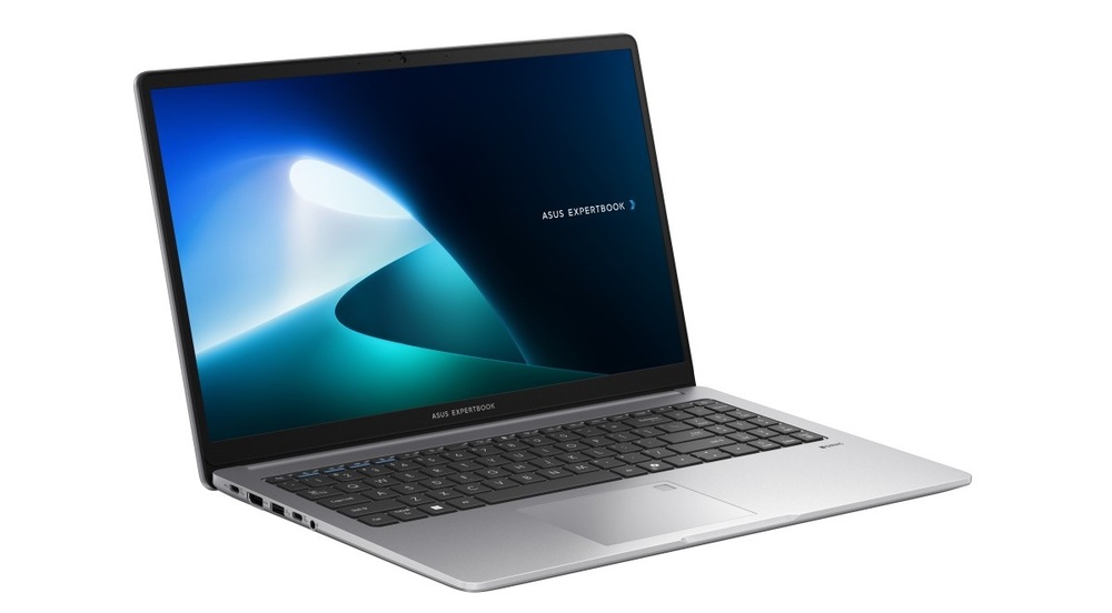 Notebook Asus ExpertBook P1 šedý Otevřený a zapnutý notebook ASUS ExpertBook P1 (P1503CVA-S72965X) otočený doprava