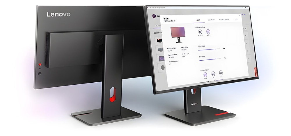 Na stojanu lze monitor Lenovo ThinkVision T24-40 výškově nastavit, otáčet i naklánět