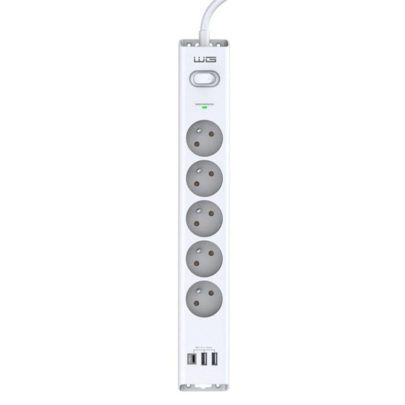 Přepěťová ochrana WG 5x zásuvka, 2xUSB-A, 1xUSB-C bílá