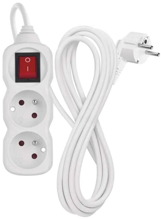Kabel prodlužovací EMOS 2 x zásuvka, vypínač, 3m - bílý