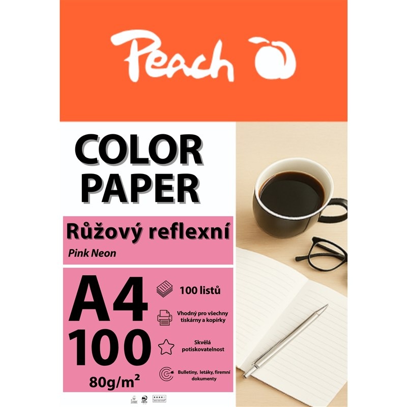 Papíry do tiskárny Peach Color A4 - 100 listů (reflexní) růžové