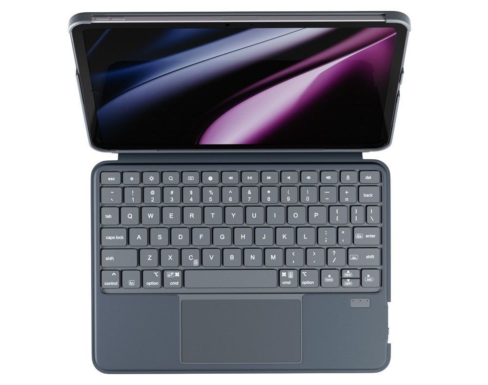 Pouzdro na tablet s klávesnicí Epico UltraBoard na Apple iPad 10,9" (2022)/11" A16 - US šedé Pohled shora na klávesnici pouzdra Epico UltraBoard
