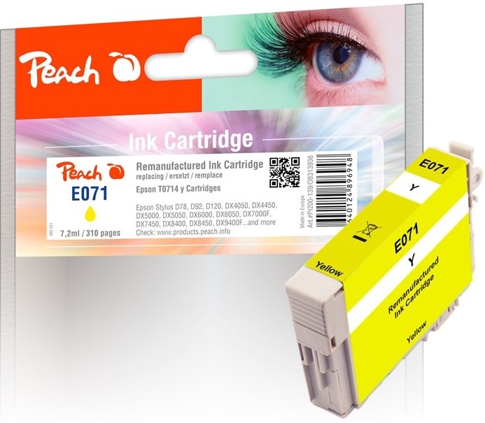 Inkoustová náplň Peach Epson 71, T0714, 310 stran - žlutá