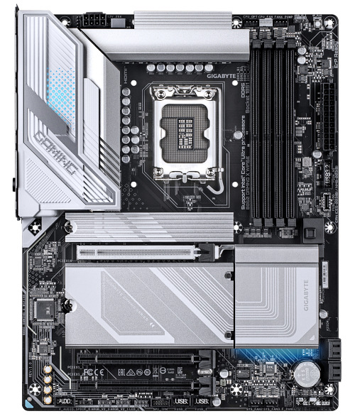 Základní deska GIGABYTE B860 GAMING X WIFI6E Základní deska Gigabyte B860 GAMING X WIFI6E formátu ATX s čipsetem Intel B860, stříbrno-černý design