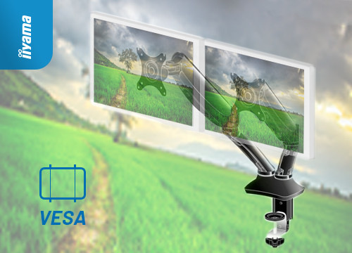 Herní monitor IIYAMA G-Master G2441HSU-B1 černý Na obrázku je názorně ukázáno, jak lze monitor s podporou VESA připevnit na kompatibilní držák.