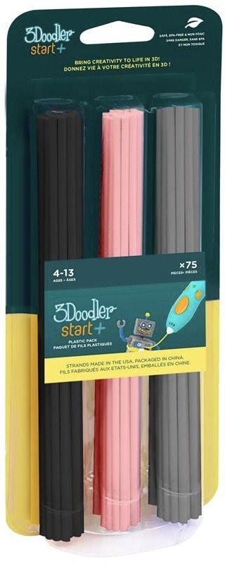 Náplň 3Doodler ECO-PCL pro 3D pero Start+ 75ks černá/šedá/růžová