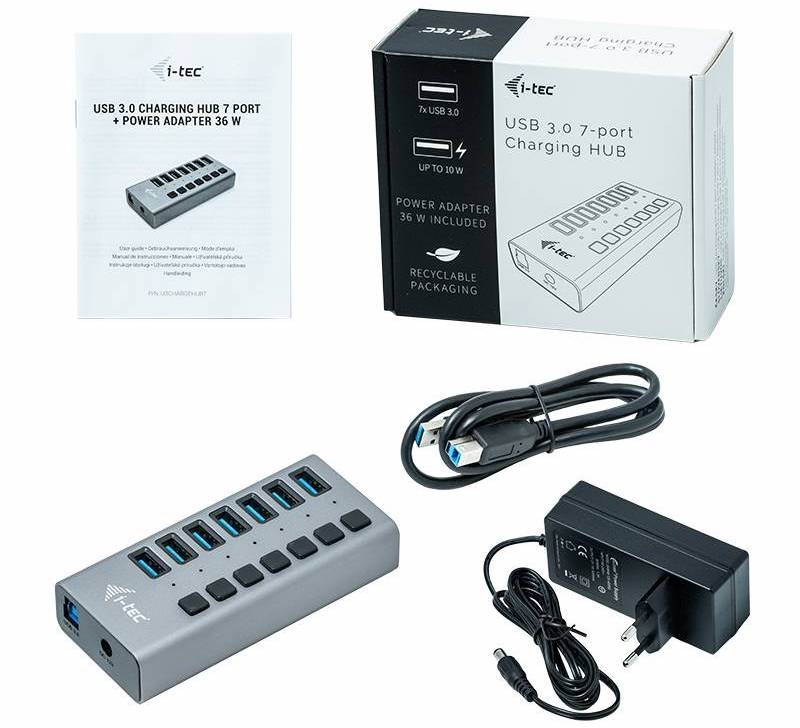 USB Hub i-tec 7x USB 3.0, 36W stříbrný