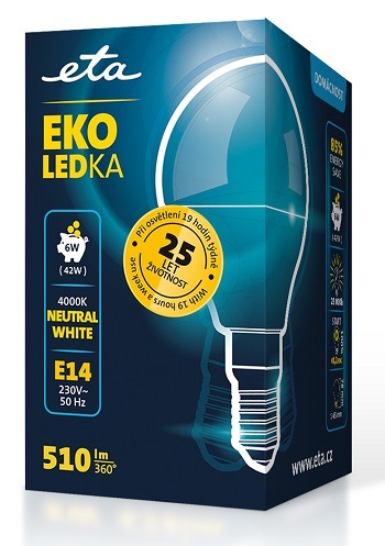 Žárovka LED ETA EKO LEDka mini globe 6W, E14, neutrální bílá žárovka ETAP45W6NW01 LED