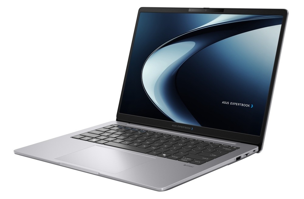 Notebook Asus ExpertBook P3 G2 šedý Otevřený a zapnutý notebook Asus ExpertBook P3 natočený doleva