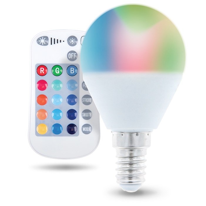 Žárovka LED Forever klasik, E14 (G45) RGB 5W s dálkovým ovládáním