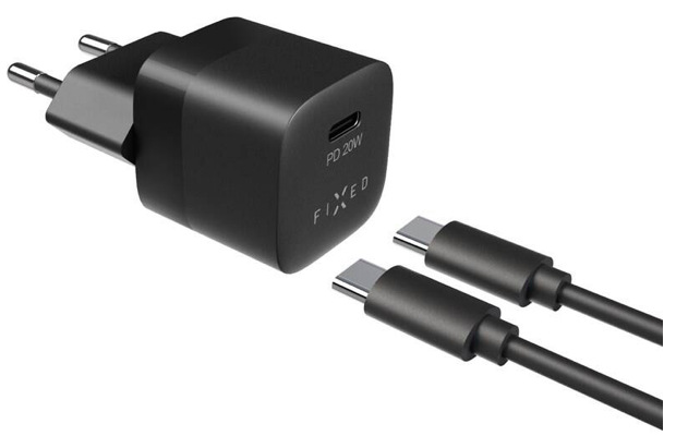Nabíječka do sítě FIXED Mini USB-C PD 20W + USB-C kabel 1m černá