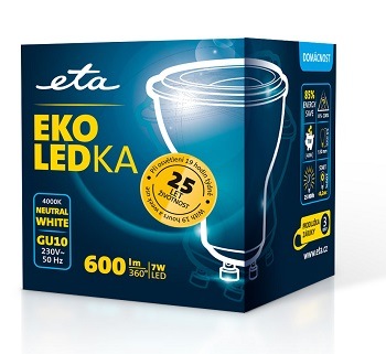 Žárovka LED ETA EKO LEDka bodová 7W, GU10, neutrální bílá Žárovka ETAGU10W7NW01