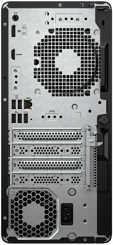 Stolní počítač HP ProDesk 4 Tower G1i AI černý Zadní strana počítače HP ProDesk 4 Tower G1i AI s bohatou sadou portů