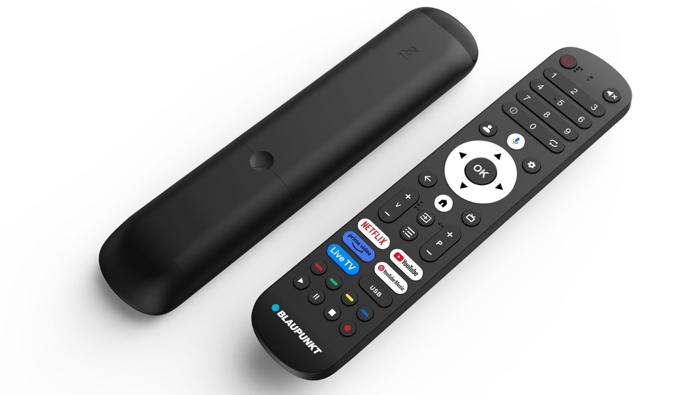 Televize Blaupunkt 85MCG8000S Chytrý ovladač k televizi je ukázán ze shora i zespoda.