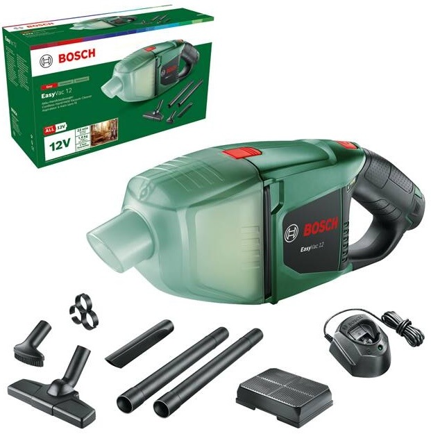 Bosch EasyVac 12 akumulátorový vysavač zelený s kompletním příslušenstvím a balením