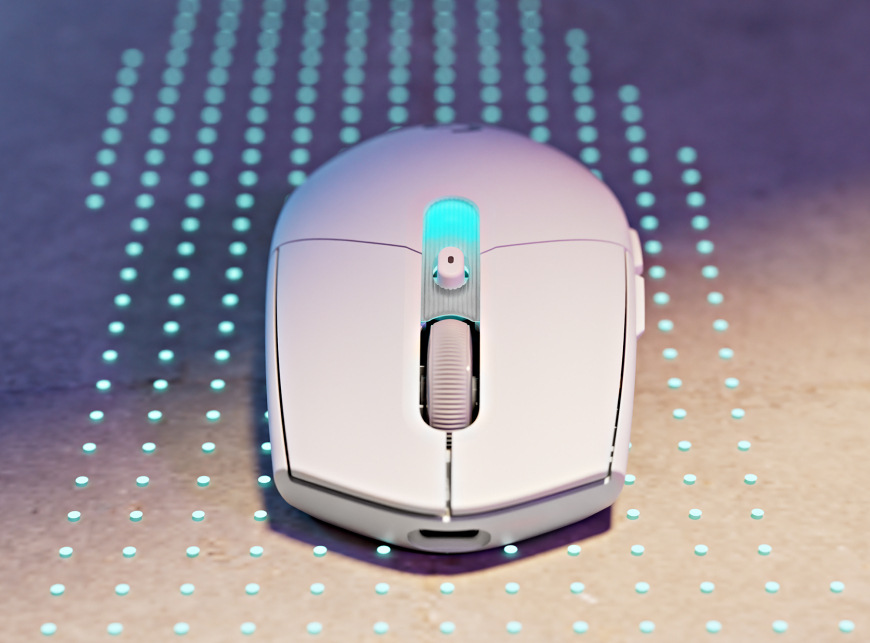 Myš Logitech G305 X SUPERLIGHT černá Pohled shora na myš Logitech G305 X SUPERLIGHT s podsvícením
